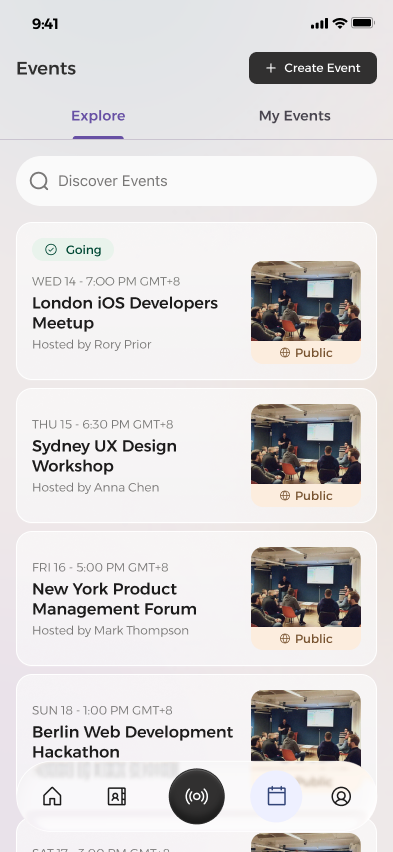 Discovering events in the Branchr app